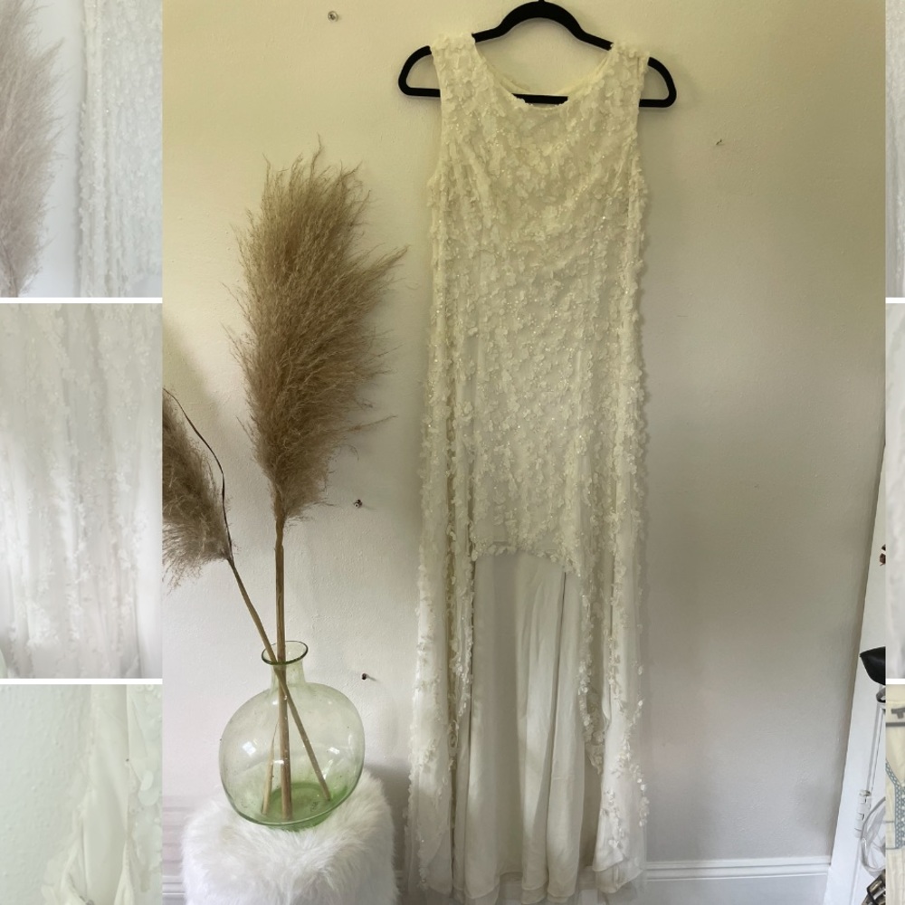 Lovely Bridal High Low floral appliqué wedding dress